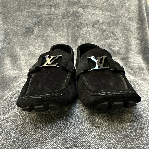 Louis Vuitton Suede Driving Loafers Men's 6.5 Black LV Hardware Made Italy - Picture 2 of 16
